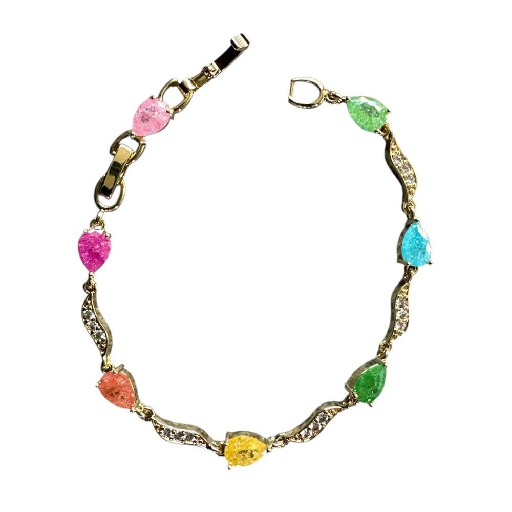 NEW Yellow Gold Pear Shaped Multicolor Galaxy Candy Stones 6.5” or 7.5” Bracelet - Picture 15 of 16